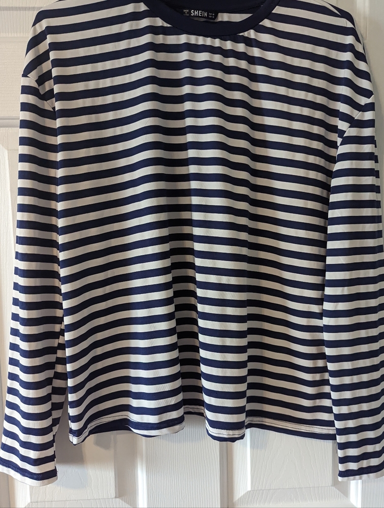 Navy and White Striped Long Sleeve Shirt